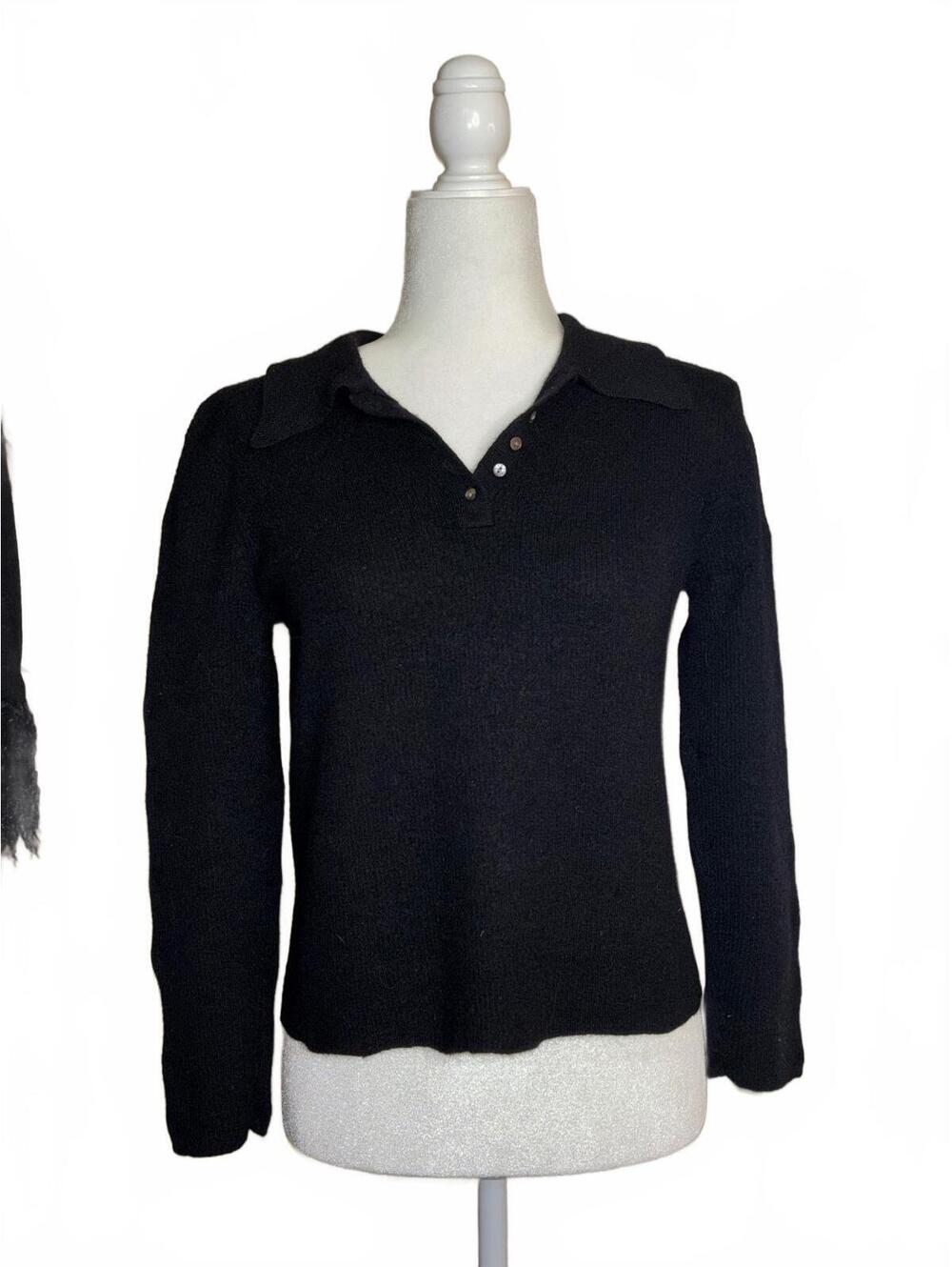 Mercer & Madison black Italian Merino Wool fine-knit polo sweater